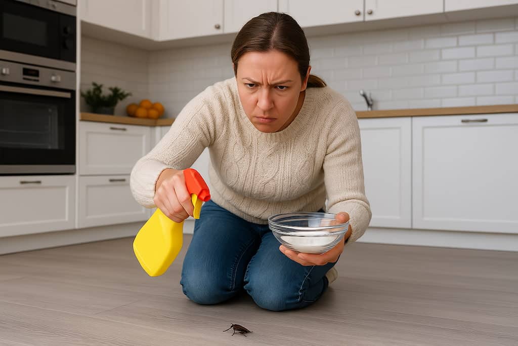 eliminar-plaga-de-cucarachas-mujer-eliminando-cucaracha