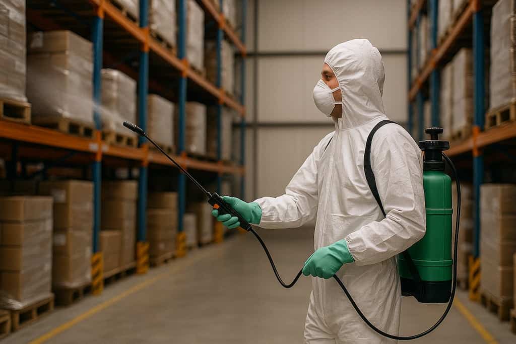 Plagas comunes en almacenes y cómo controlarlas eficazmente 3 control-de-plagas-barcelona-tecnico-tratando-plagas-en-almacen